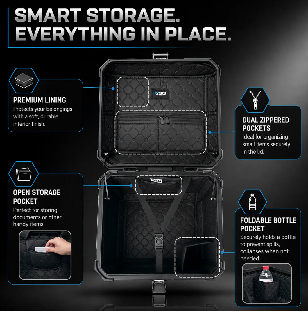 Sparewick Top Box- Asg Top Box 45 Litres(Mirror Black) | Sparewick