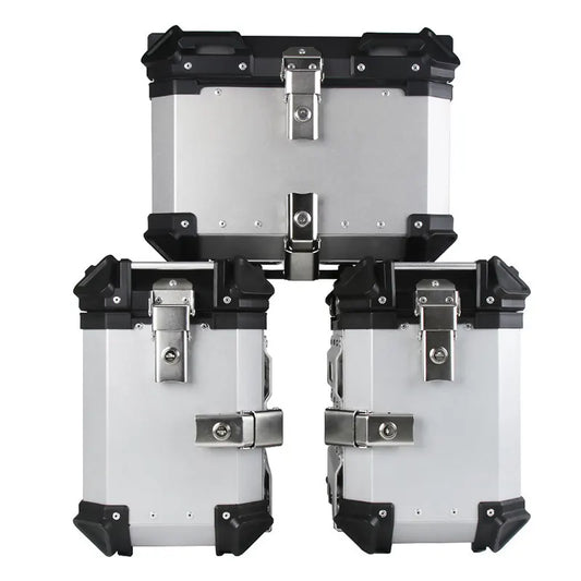 Aluminium Panniers - Set of 3 (Top box 46 Litres and Side 38 Litres Each ) Silver - Premium  from Sparewick - Just Rs. 31990! Shop now at Sparewick