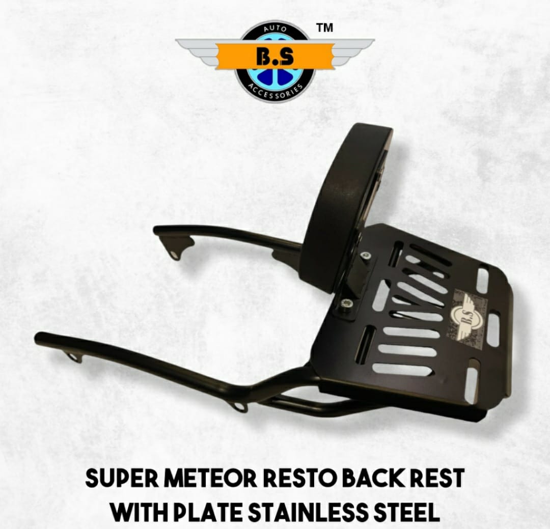 Super Meteor 650 Backrest with Carrier ( Stainless Steel) Black - Premium  from Sparewick - Just Rs. 4100! Shop now at Sparewick