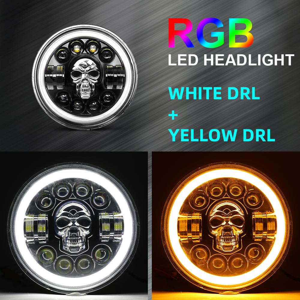 Skull Headlight MultiColour DRL - 7 Inch(6 Months Warranty) - Premium Headlights from Sparewick - Just Rs. 3400! Shop now at Sparewick
