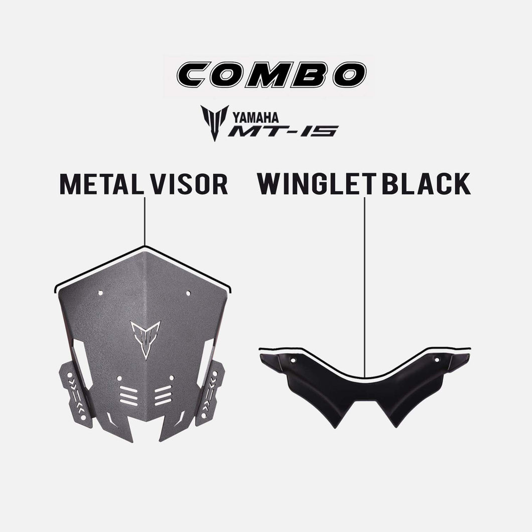Combo of Yamaha MT 15 Metallic Visor + Winglet